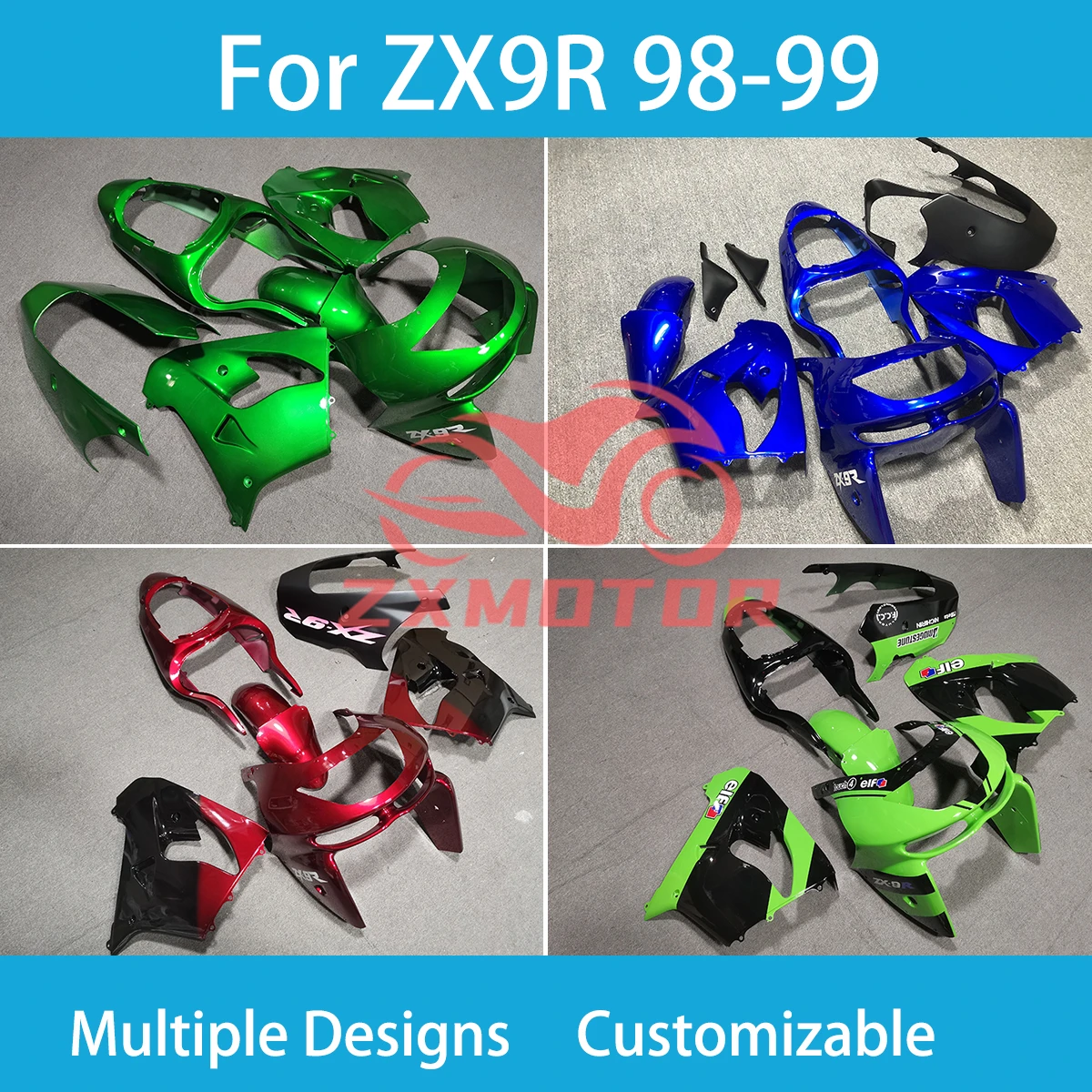 Aftermarket Fairings for Kawasaki ZX9R 98 99 Refitting Motorcycle Racing Customized Fairing Kit ZX 9R 1998 1999