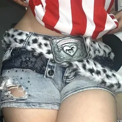 Sexy Leopard Cowgirl Furry Fur Belt Y2K Vintage Gothic Punk Metal Buckle Belts HipHop Waistband Jeans Pants Decor Belt Men Women
