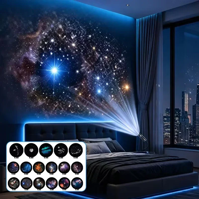 Car Starry Sky Projector Lamp USB Powered Night Light With Galaxy Christmas Film Flexible Neck Auto Ceiling Romantic Lighting