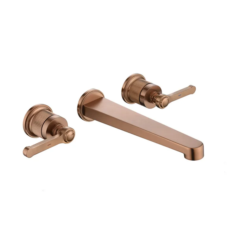 Luxury French-style Basin Faucet European Vintage Brushed Rose Gold Full Copper Concealed for Bathroom Sink