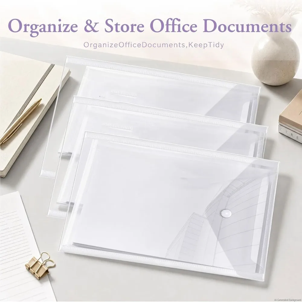 40 Pack Clear Storage Pockets, 7 X 9.4 Inch Plastic Envelopes with Snap Closure for Photos, Cards and Craft Supplies