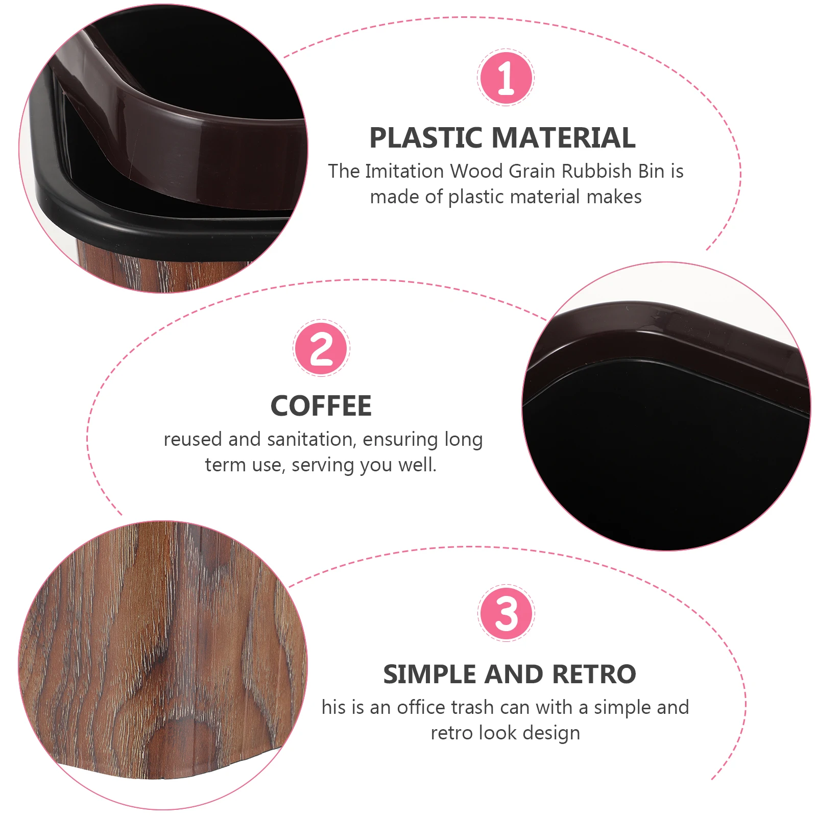 

Imitation Wood Grain Trash Can 10L Rectangular Kitchen Bathroom Waste Container Plastic Garbage Holder Large Opening Reusable