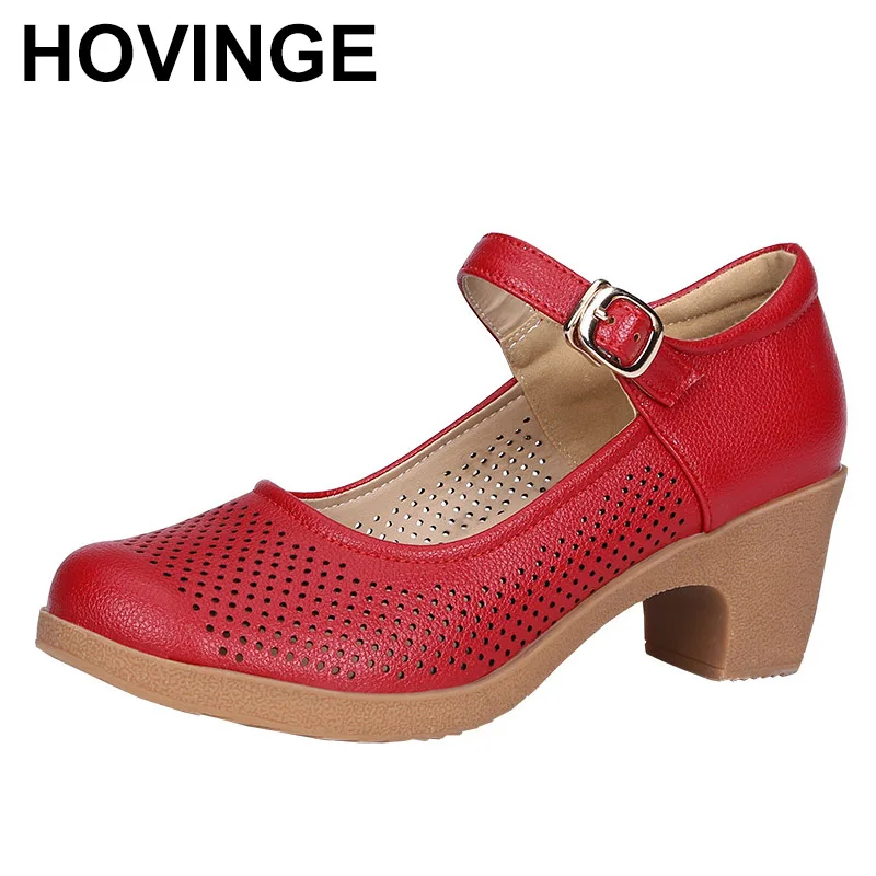 

2025 Soft leather Mary Jane shoes square heel ankle strap party work comfort breathable round toe shoes women pumps brown