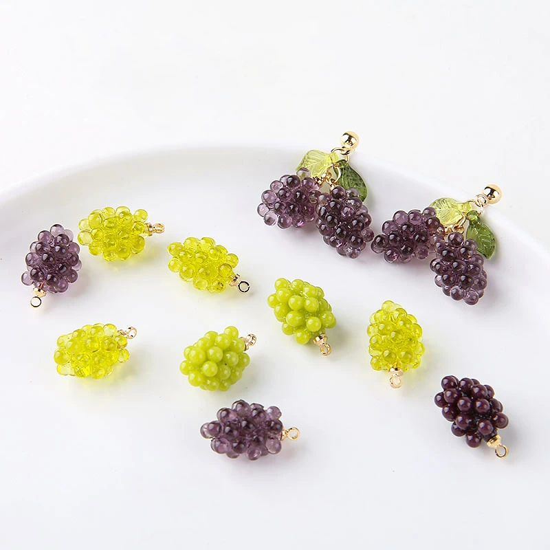 6pcs Cute Little Grapes Resin Charms Dimensional Fruit Pendants for DIY Earring Necklace Jewelry Keychain Making Accessories