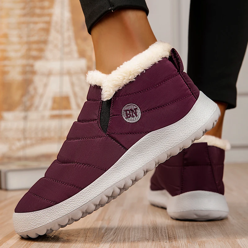 Women's Boots Snow New Women Shoes Slip On Shoes Women Solid Unisex Waterproof Ankle Boots Flat Winter Boots Women Botas Mujer - Image 4