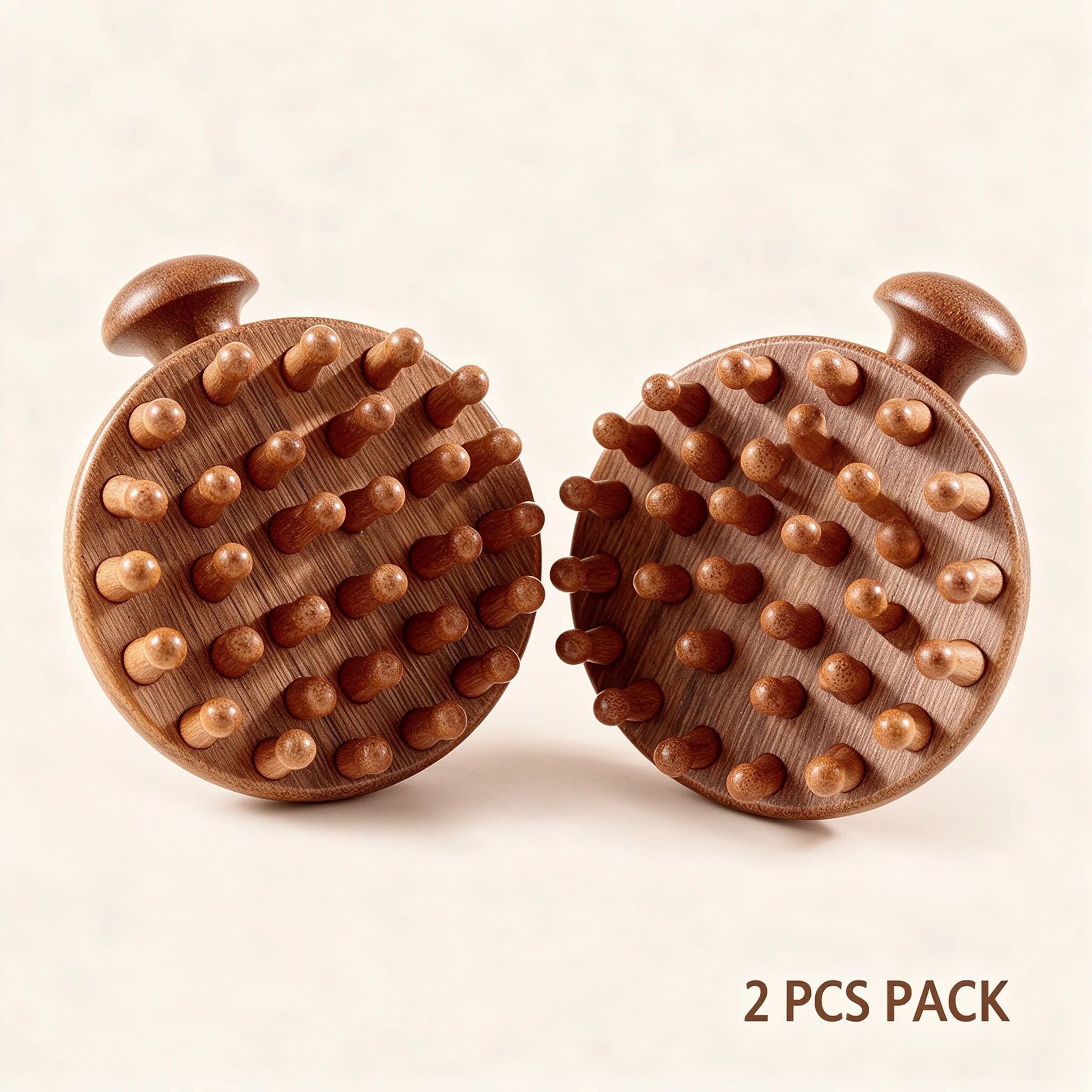 2Pcs Sandalwood Scalp Relax Massage Comb, Smooth Round Wooden Teeth Meridian Comb, Portable Head Massager for Hair Nourishing