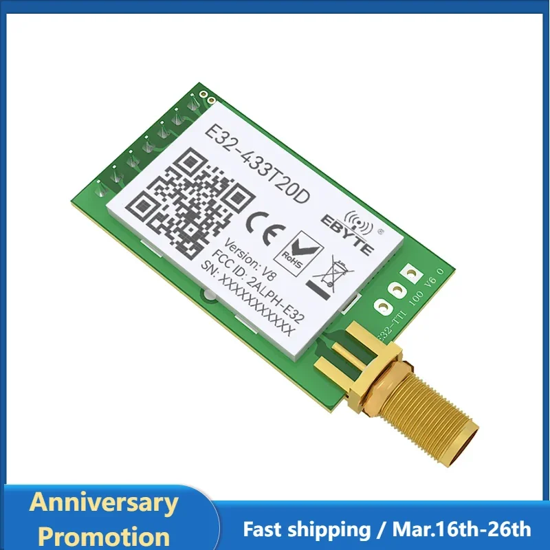 LoRA UART RF Module 433MHz 20dBm Long Range 3km Distance E32-433T20D V8 Transceiver Transmitter Receiver SMA-K Antenna