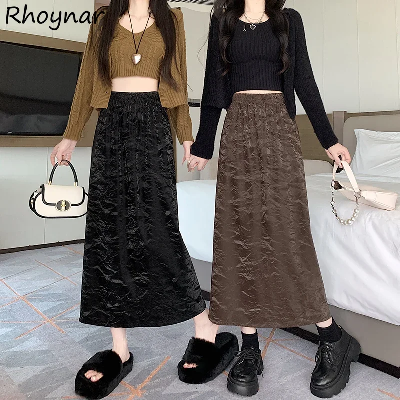 

Women Midi Skirts Elegant French Vintage Lazy Fashion High Waist Streetwear All-match Newest Y2k Clothing Simple Trendy Ins Chic