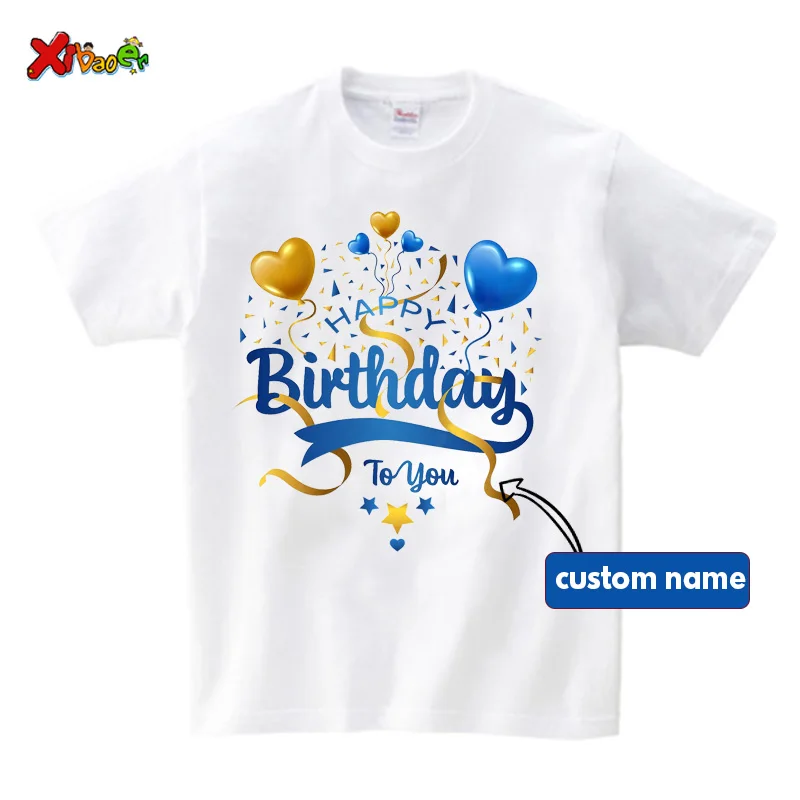 Happy Birthday T Shirt Matching Family Outfits Blue Gold Shirts Women Party Custom Name Shirt Children Baby Clothes Family Look