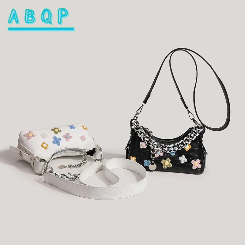 حقيبة كتف باجيت على شكل زهرة شعبية، حقيبة يد بسلسلة كروس ذات ملمس ممتاز للنساء #3