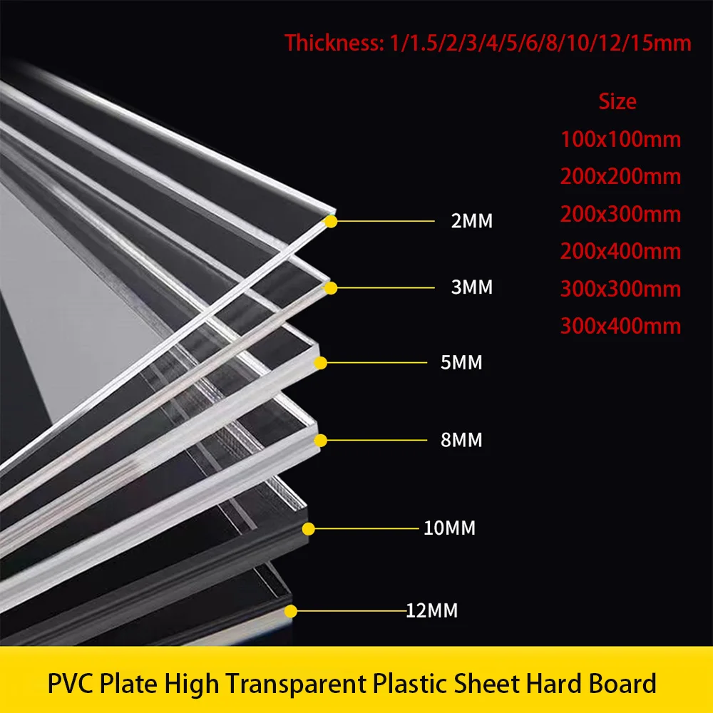 Thickness 1-15mm PVC Plate High Transparent Plastic Sheet Hard Board Home DIY 100x100 200x200 200x300 200x400 300x300 300x400mm 