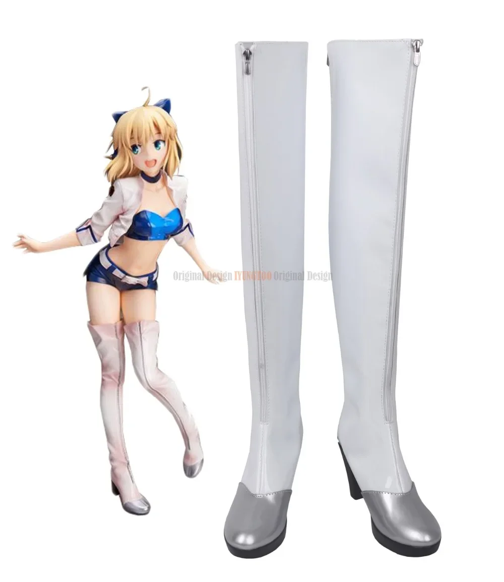 Fate Grand Order Saber Alter Racing Girl Cosplay Long Boots Shoes Custom Made for Men and Women