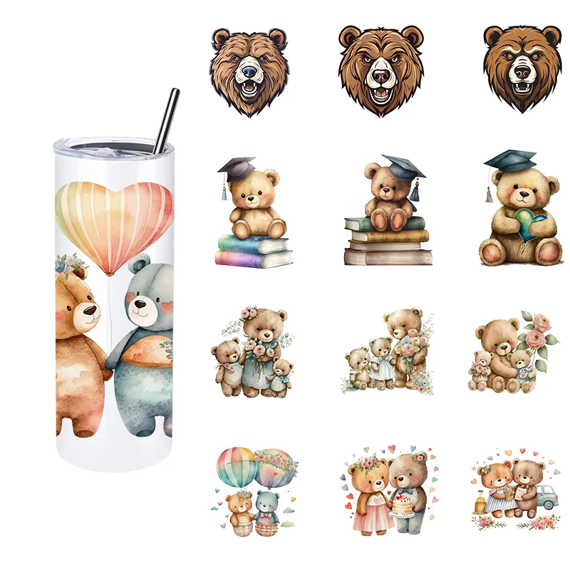 LETOP 1PCS Graduation Bear Wrap Sticker 20oz Cups Uv Transfer Stickers Uv Dtf Cup Wrap Cup Stickers Bear And Balloon