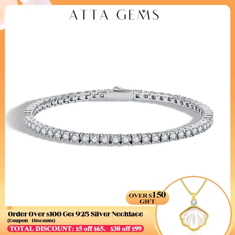 ATTAGEMS D 컬러 라운드 컷 5.0, 4.0mm 모이사나이트 테니스 팔찌, 진짜 925 스털링 실버 통과, 다이아몬드 테스터 선물