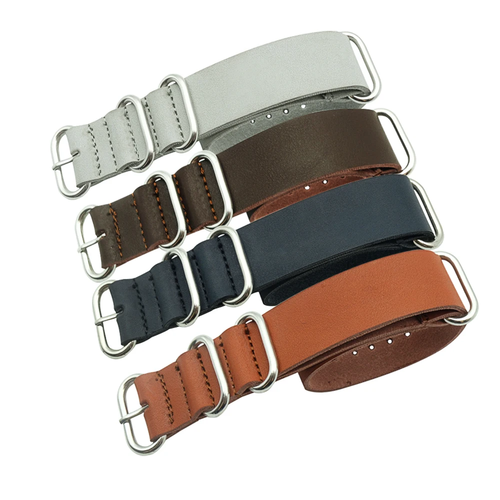 Leather Watchband Watch Band Strap 18mm 20mm 22mm 24mm Sliver Ring Buckle Men Women High Quality Watch Accessories