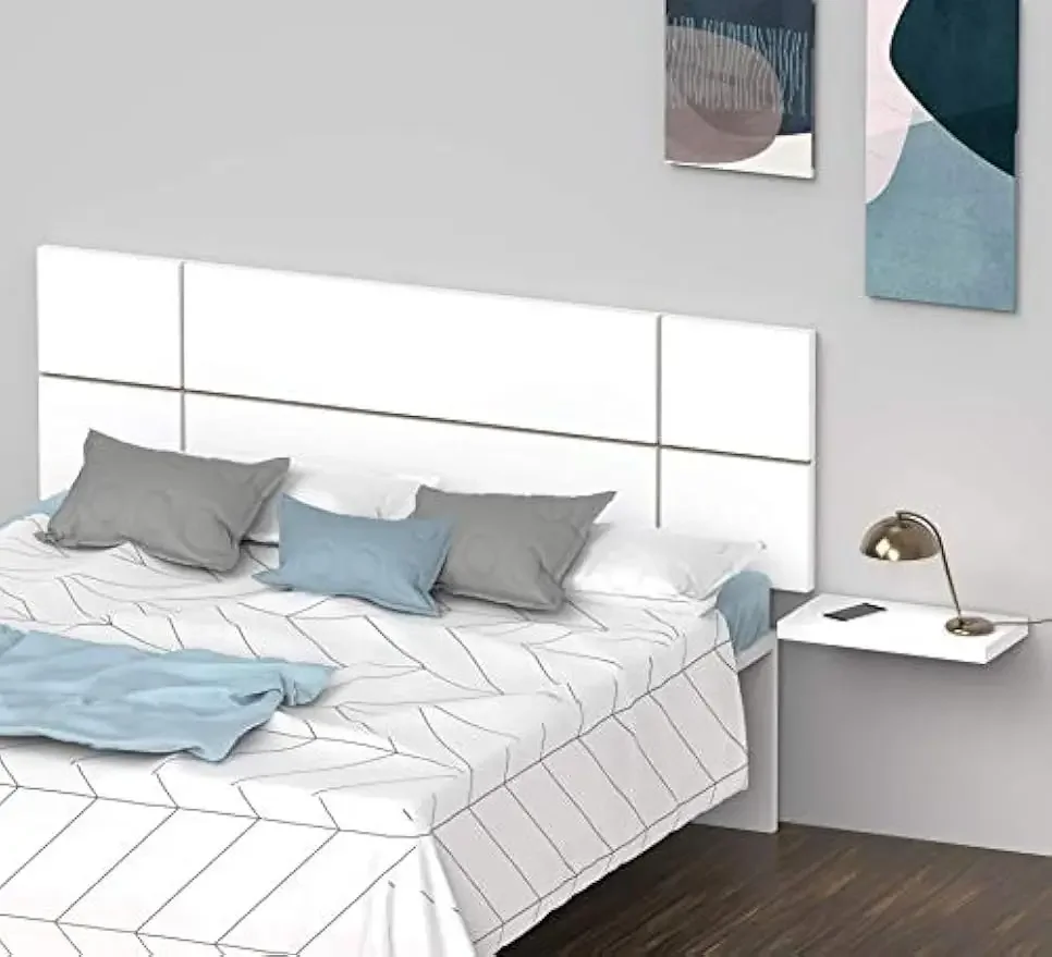 

Cabecero Cama Doble de 150 Moderno Geométrico, Blanco, 50x160x3,2cm, Dormitorio de Matrimonio, Modelo Elsa