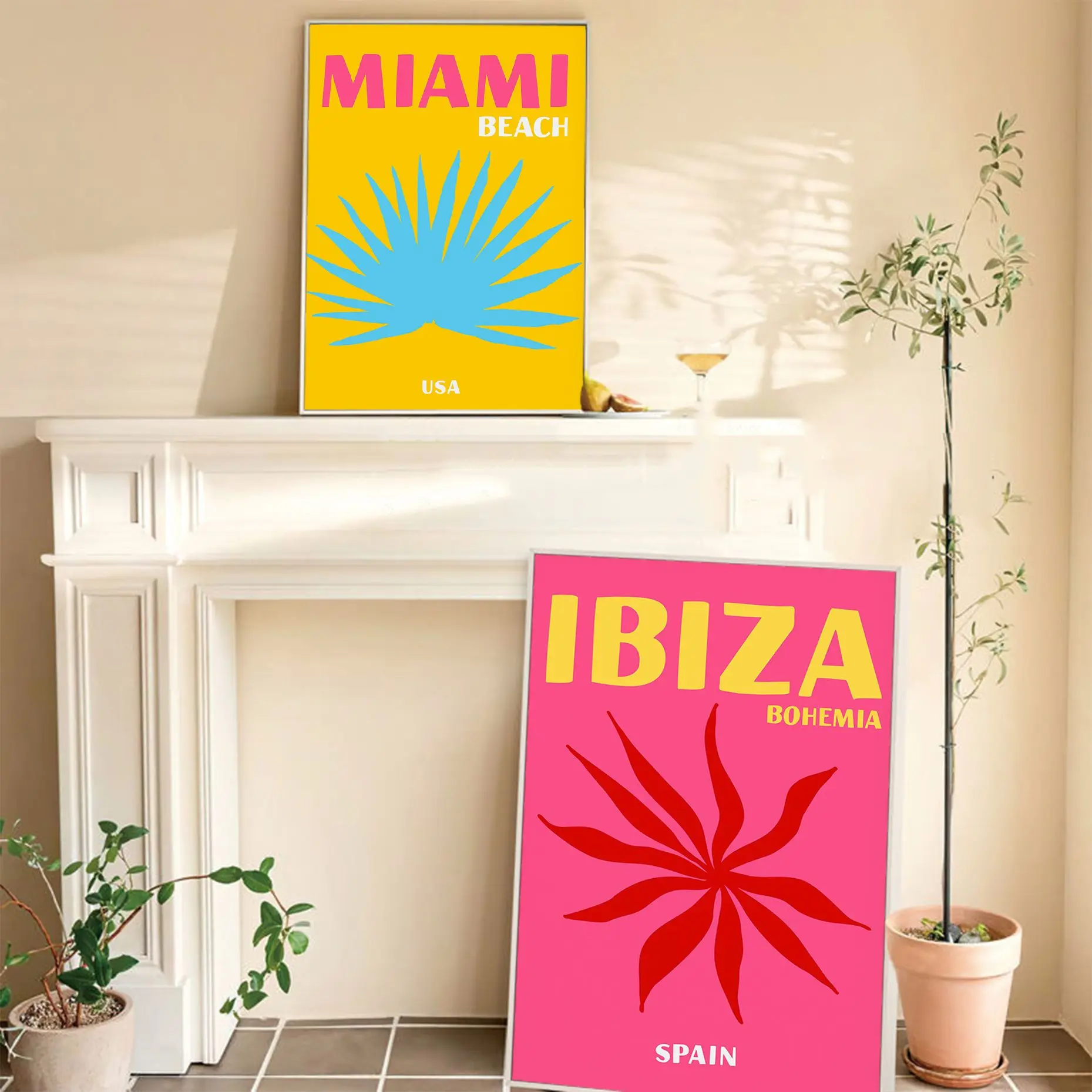 Miami Beach Ibiza Capri Bondi Mykonos Poster Anime Posters Sticky Waterproof Paper Sticker Coffee House Bar Kawaii Room Decor