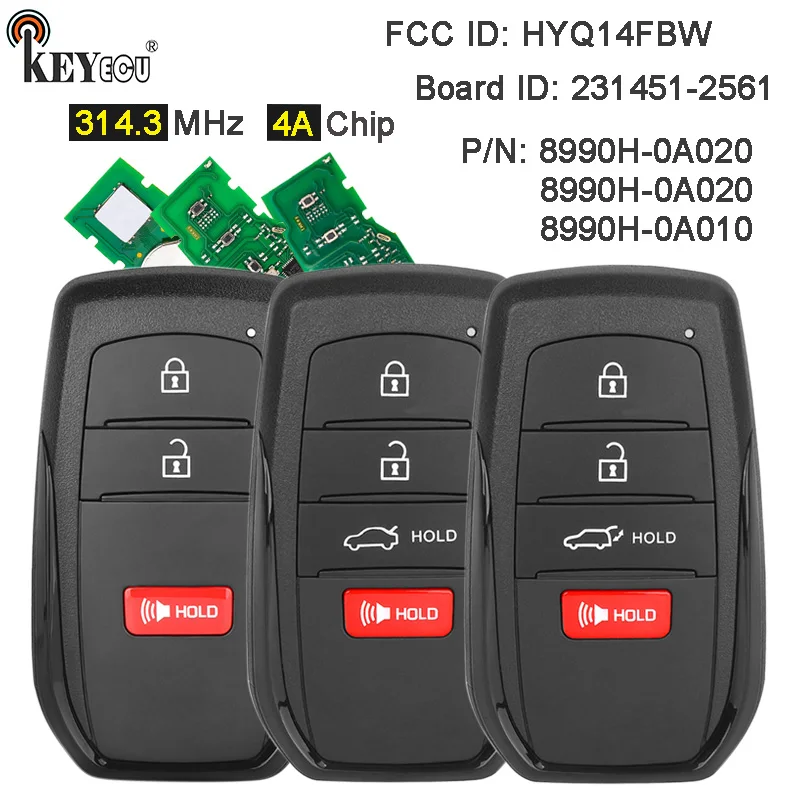 

KEYECU 314.3MHz HYQ14FBW 8990H-0A010 8990H-0A020 Board: 231451-2561 Smart Card Remote Key Fob for Toyota Corolla Cross 2022-2024