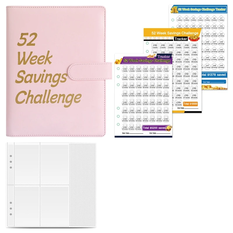 Top-52 Week Money Saving Challenge Binder,Money Saving Binder With Savings Challenges Book And Cash Envelopes