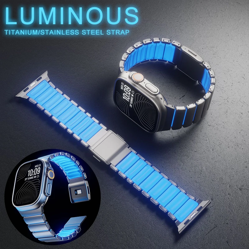 

Светящийся титановый ремешок для Apple Watch Band Ultra 3 2 49 мм, магнитный ремешок для Iwatch Series 9 8 7 45 мм, 6 5 SE 4 44 мм