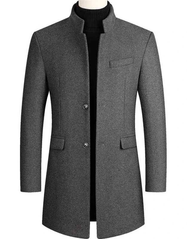 

Comfortable Fit Thickened Woolen Men's Coat Mid-Length Casual Style Autumn Winter Outerwear Jacket for Men
