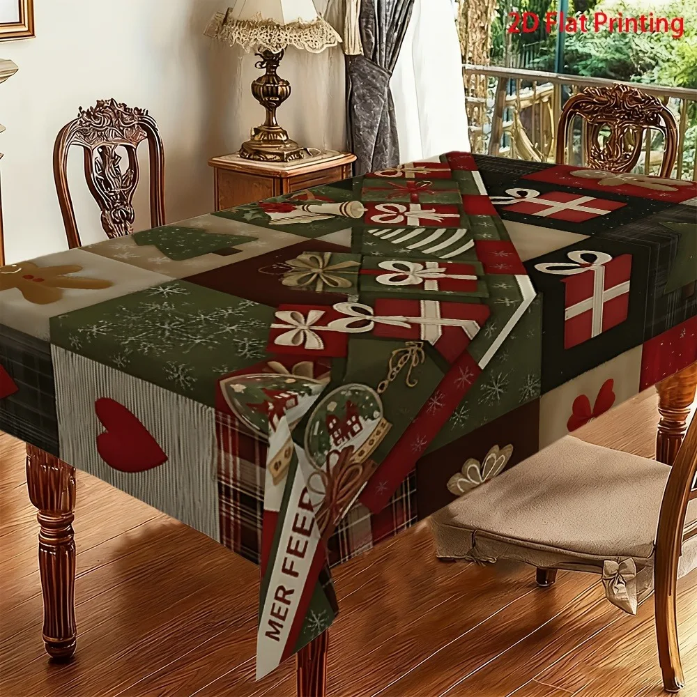 1pc Tablecloth, High-End Versatile Spring Main Element, Christmas Gift Box, Snowflakes, Gingerbread Man, Snow Scene Ball And MER