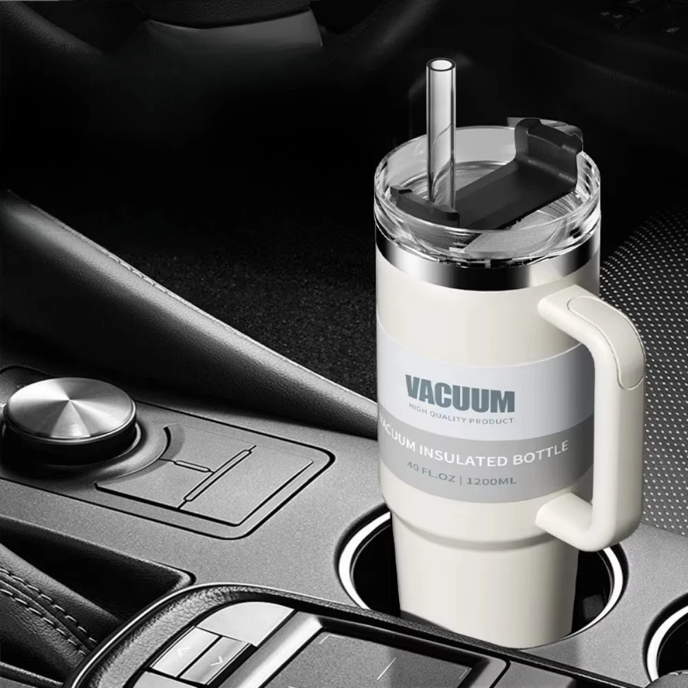 40OzGlassMug met handvat geïsoleerde roestvrijstalen reismok ijskoffiemok BPA-vrij deksel en rietje Houd drankjes koud voor langer