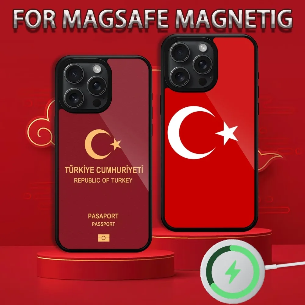 Turkiye Flag PASSPORT  Phone Case For iPhone 15 14 13 12 11 Pro Max Plus Magsafe Magnetic Wireless Charging Cover