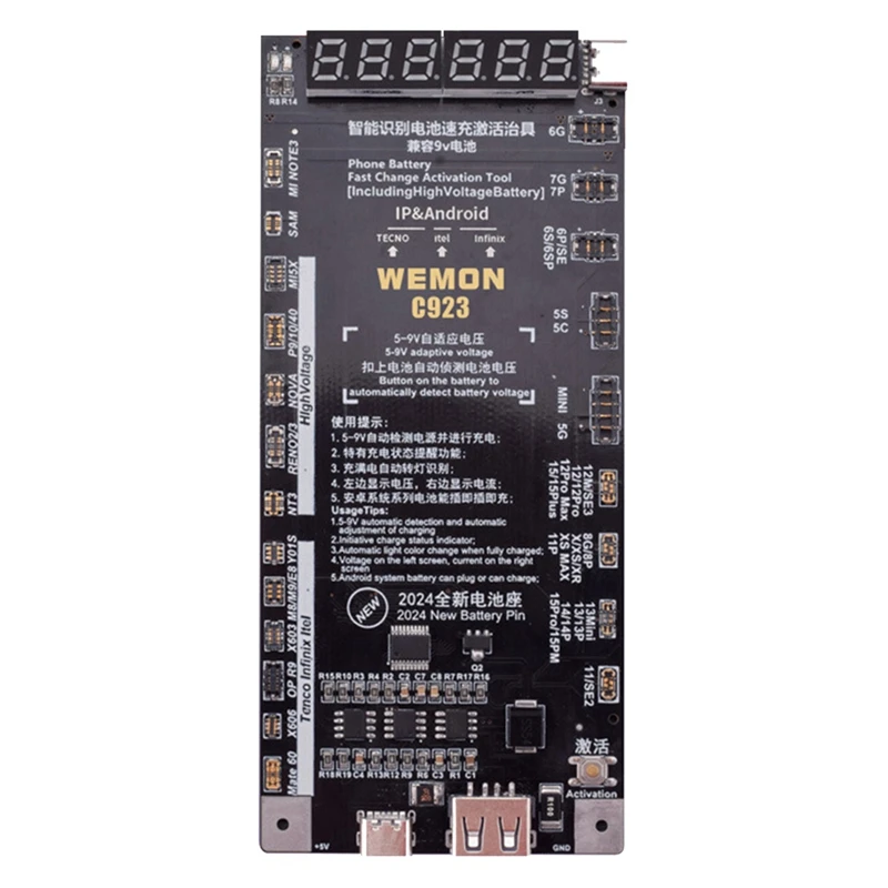 WEMON C923 Battery Activation Board For IPHONE 5-15PM Android HUAWEI XIAOMI SAMSUNG Phone Charging Activation Board