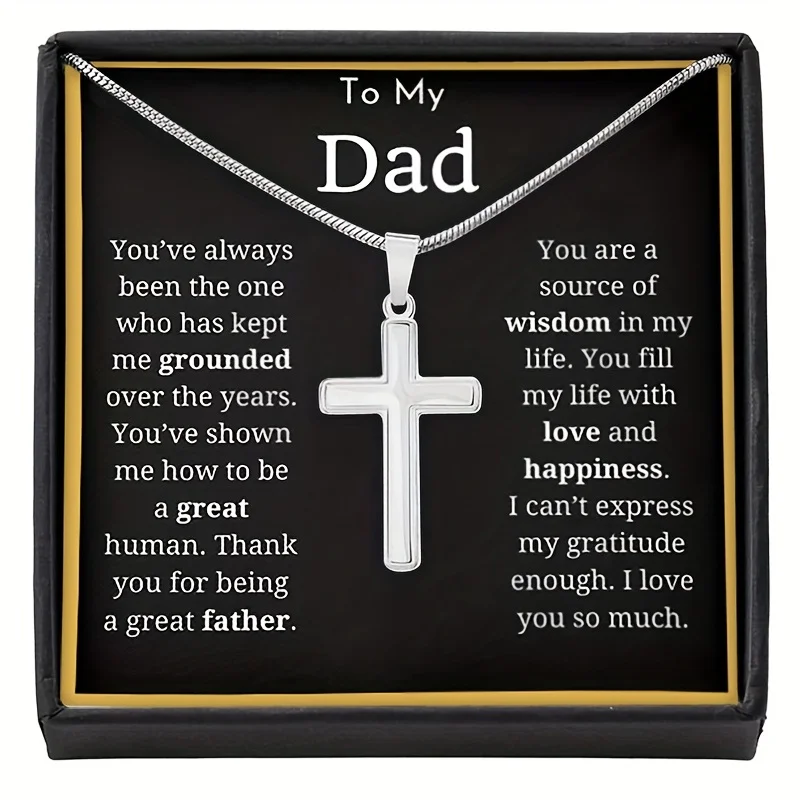 

Text Gift Card And Gift Box - To My Dad Cross Necklace - Stainless Steel Chain And Stainless Steel Cross - Father's Day Gift