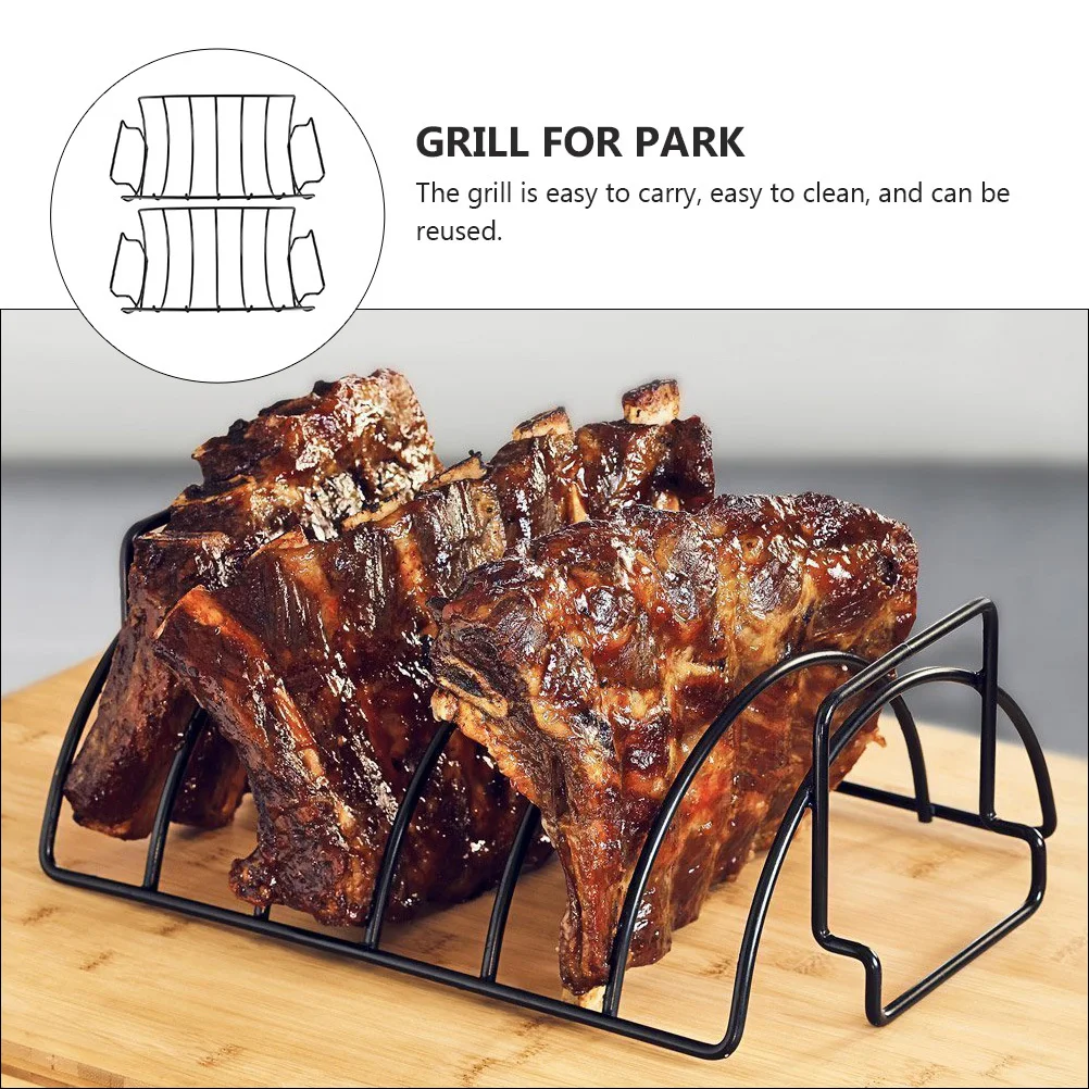 

2Pcs Iron Steak Bbq Rack Sturdy Grill Outdoor Barbecue Rack Large Capacity for Camping Party