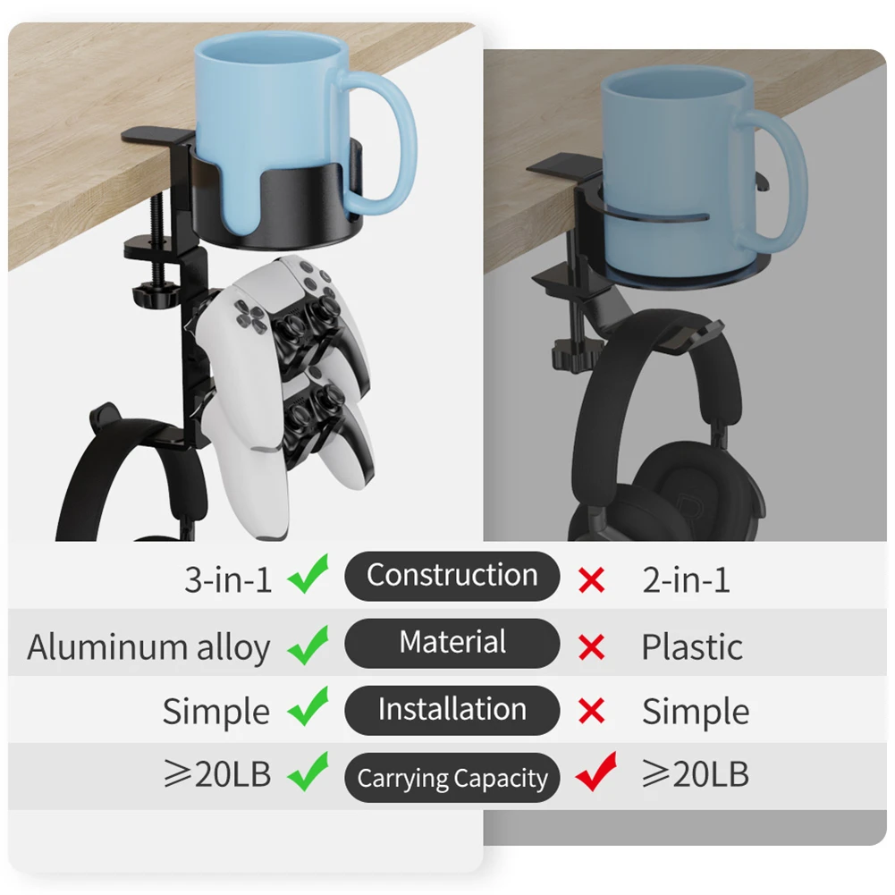 Under Desk Bracket  3 In 1 Desk Cup Holder With Headphone Hanger And Controller Stand Gaming Accessories Universals Adjustable