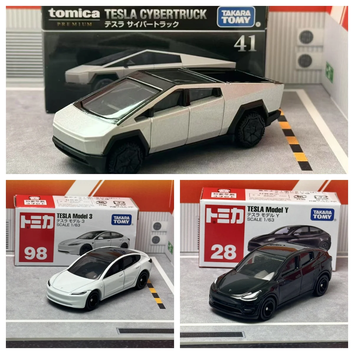 Takara Tomy Tomica No. 28 Tesla Model Y No. 98 Tesla Model 3 Premium 41 Cyber Truck Alloy Car Model Replica Series Gifts Toys