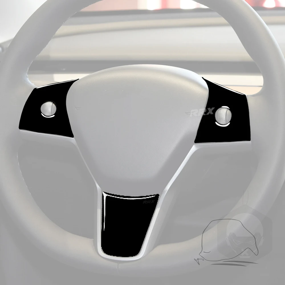 For Tesla Model Y 2020+ Model 3 17-22 Piano Black Steering Wheel Panel Cover Trim Car Interior Retrofitting Accessories Sticker