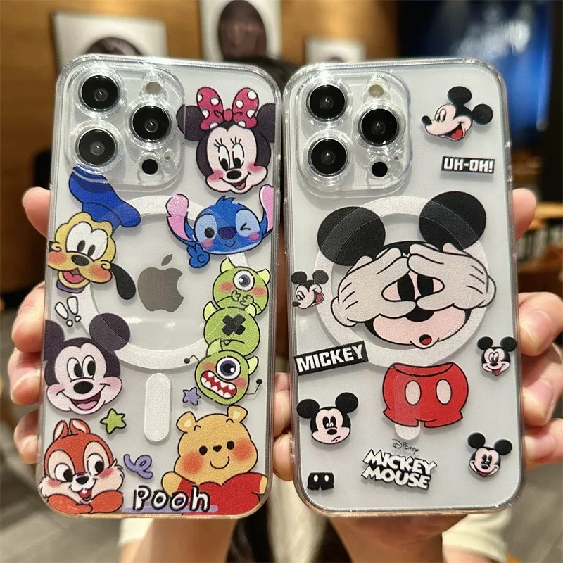 Disneies Party Mickey Winnie Magsafe Magnetic Phone Case for IPhone 16 15 14 13 12 11 8 7 Plus Pro Max X XR XSMax Soft Tpu Cover