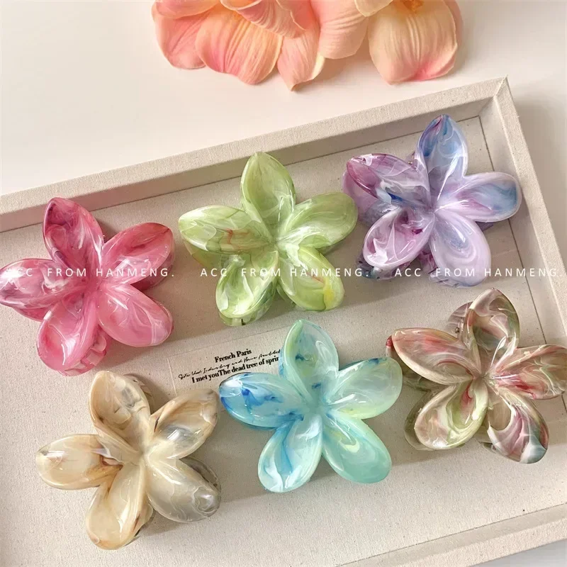 Sommer Acryl Blume Haars pange für Frauen Marmor Textur Haar Krallen Clips trend ige Mädchen Haarnadel koreanische Haarschmuck Kopf bedeckung