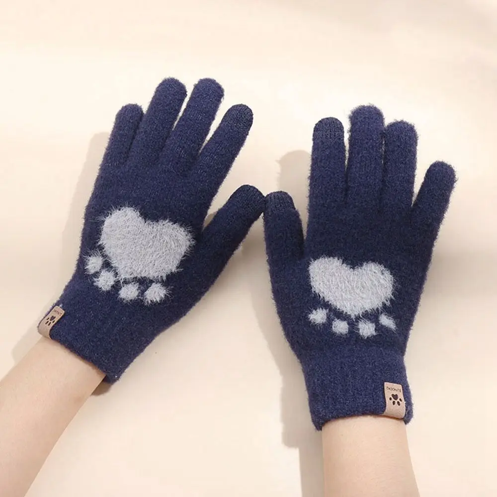 

Breathable Soft Knitted Plus Velvet Love Elastic Female Gloves Wool Mittens Driving Gloves Touch Screen Gloves