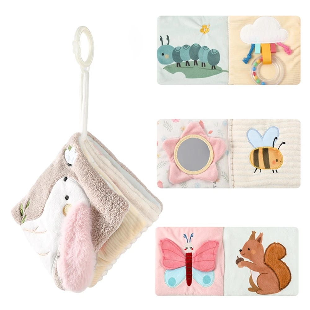 Cloth Books for Babies Early Learning Baby Toy Rabbit Sensory Soothing Blanket Plush Cartoon Rabbit Book with Silicone Teether