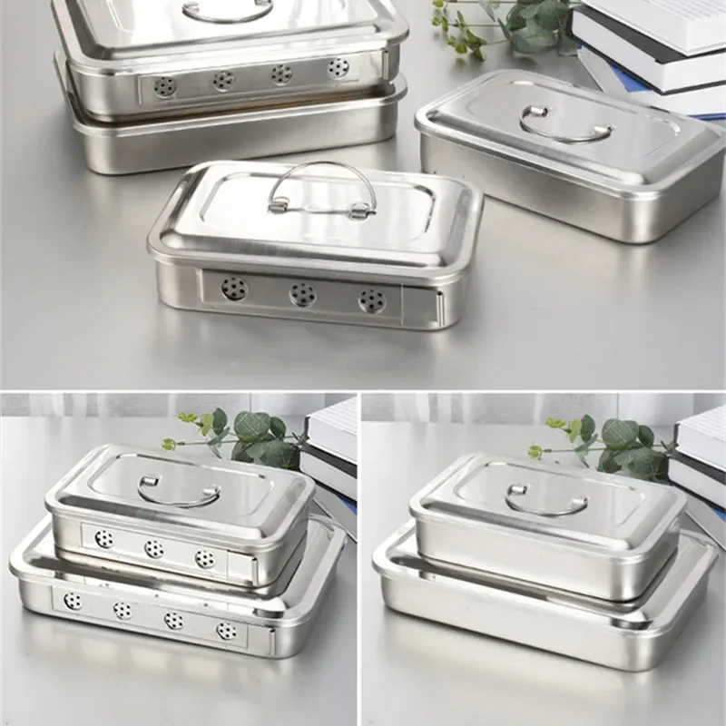 304 Thickened Medical Stainless Steel Disinfection Plate Instrument Plate Perforated Square Plate With Hole And Cover