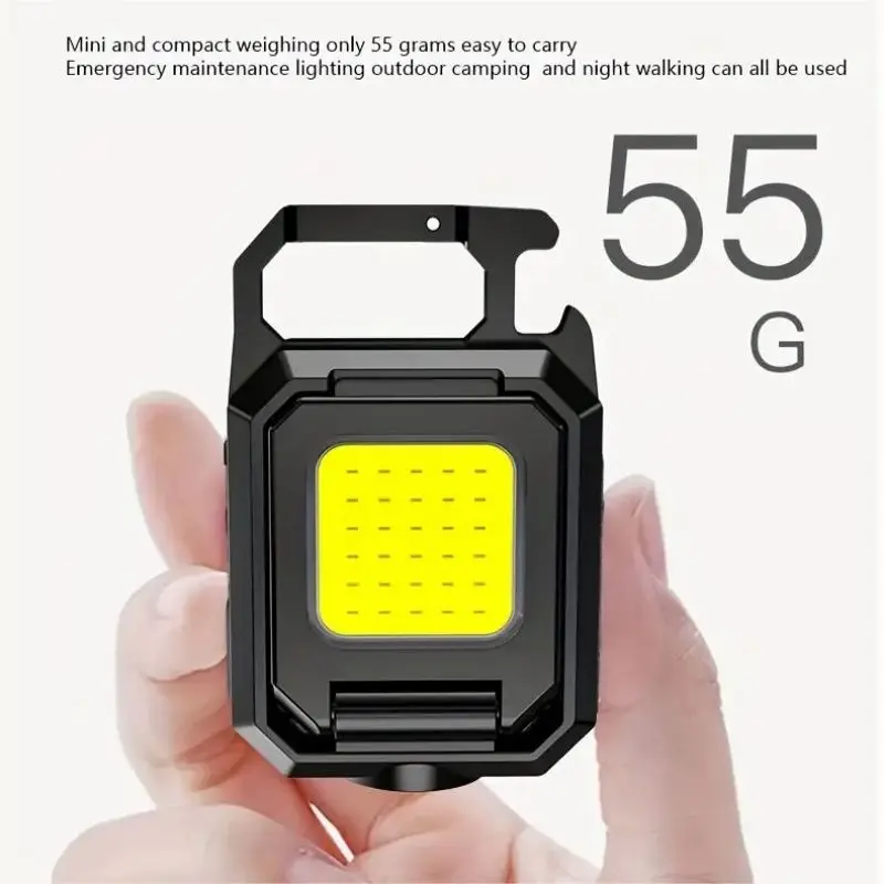 XPE Work Light COB High Power LED Flashlight Keychain Outdoor Foldable Side 2 COBs Camping Lamp USB Rechargeable IPX4 Waterproof