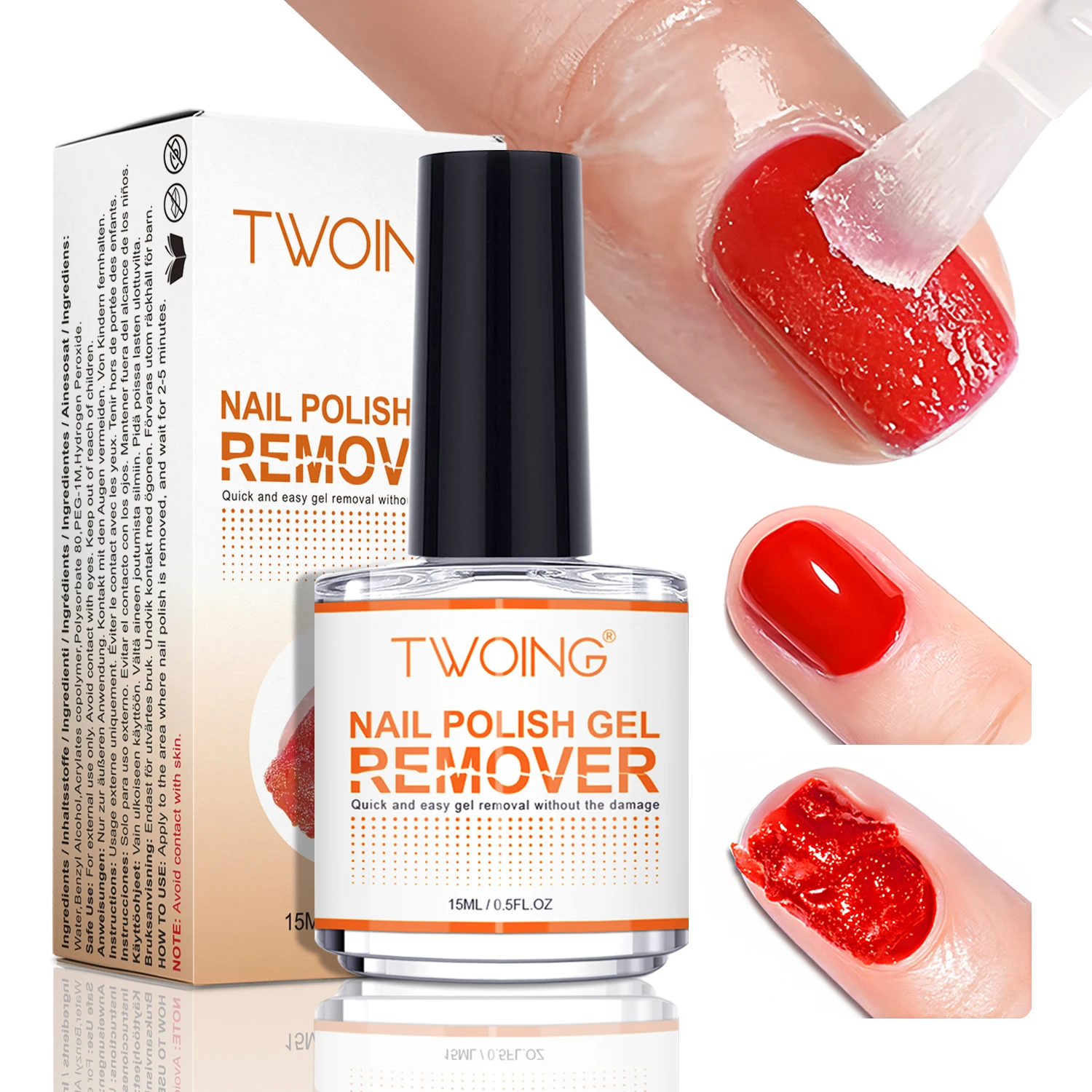 

TWOING 15 мл средство для снятия гель-лака, быстро и легко удаляет УФ-гель-лак в течение 2-3 минут, не нужно замачивать или обернуть ногти