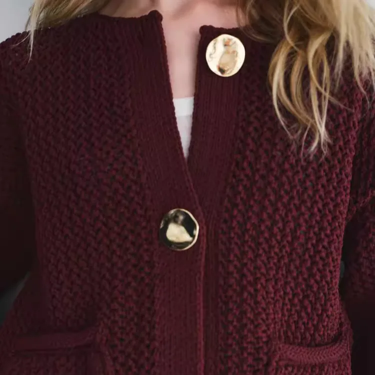 Printemps nouveauté femmes basique polyvalent Patch ket ample rond Ne Thi tricot Long Sve manteau confortable en Fiber de Polyester
