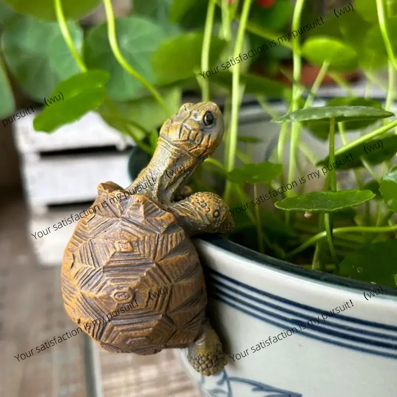 Tortoise Figurine Resin Turtle Statue Flower Pot Hanger Planter Edge Decor Mini Tortoise Sculpture for Vase Fish Tank