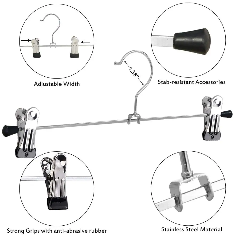 ไม้แขวนกางเกงพร้อมคลิปแพ็ค20ชิ้นไม้แขวนกระโปรงปรับได้สำหรับผู้หญิงที่แขวนกางเกงโลหะสำหรับกางเกงยีนส์
