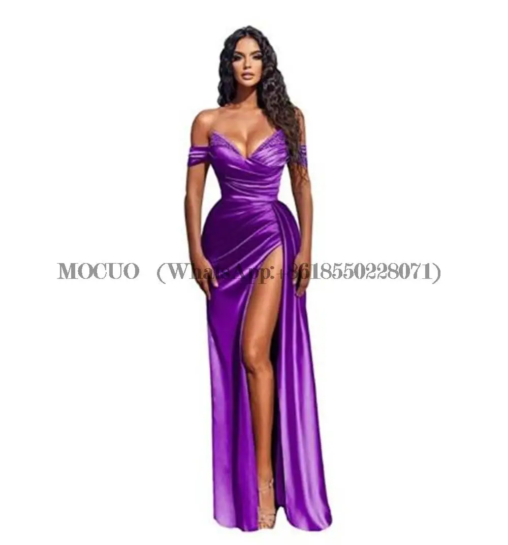 Robe de Rhsirène longue en satin avec fente perlée, robes de demoiselle d'honneur, soirée formelle, sexy, hors initié, luxe, quelle que soit la fente, 2023