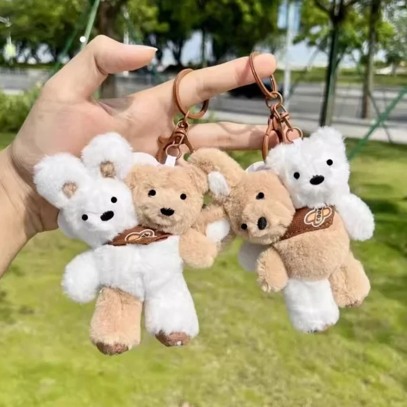 Brinquedo de pelúcia criativo gêmeo coelho urso chaveiro de pelúcia pingente criativo bonito chaveiro mochila pingente enchimento cura presentes