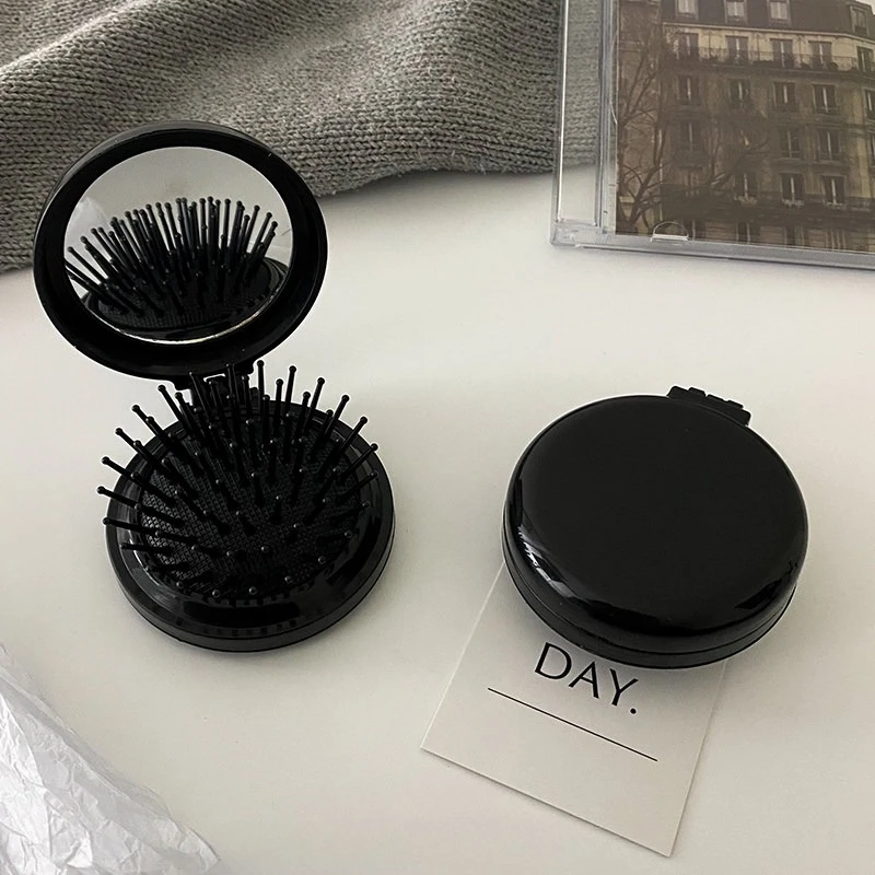 Head Massager Mirrors Anti-static Styling Accessories Portable Travel Black Mini Folding Hair Brushes Comb Special for Real Hair view 2