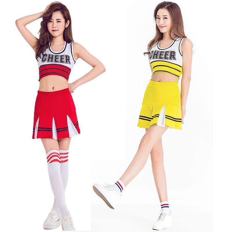 

Kore Cheer Leader Costume Women Girl Cheerleading Uniform Sleeveless Backless Crop Top with Mini Skirt Stage Performance Costume