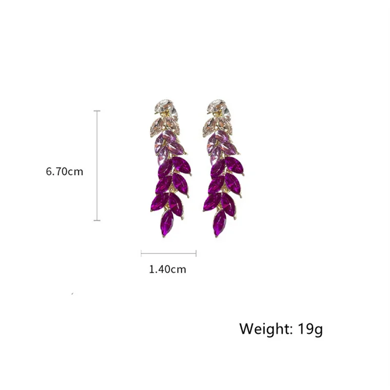 Fashion Purple Red Green Yellow Crystal Drop Earrings Leaf Dangle Earrings for Women Party Wedding Jewelry