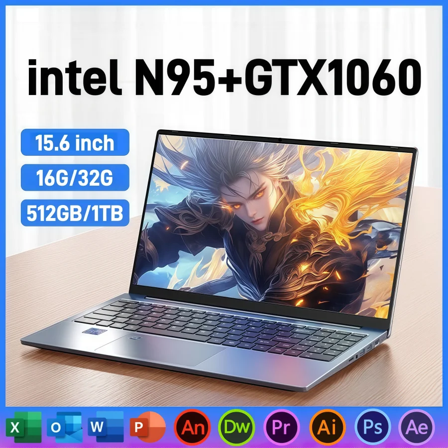 15.6" intel N95 gaming laptops portable notebook computer pc gtx1060 32GB DDR4 1TB PCI-E laptop Gamer Windows11 Backlit Keyboard